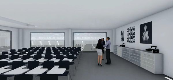 La vision room di Superstudio Maxi edificio colorato e sostenibile in via Famagosta a Milano